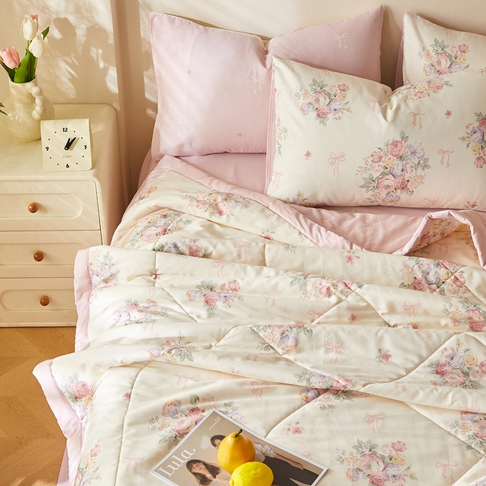 91家纺网 家纺一手货源 找家纺 海洋家纺 2026新款A类里外全棉印花夏被四件套 花影