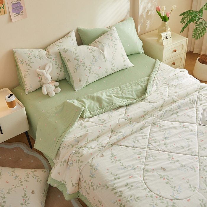 91家纺网 家纺一手货源 找家纺 海洋家纺 2026新款A类里外全棉印花夏被四件套 花枝硕果