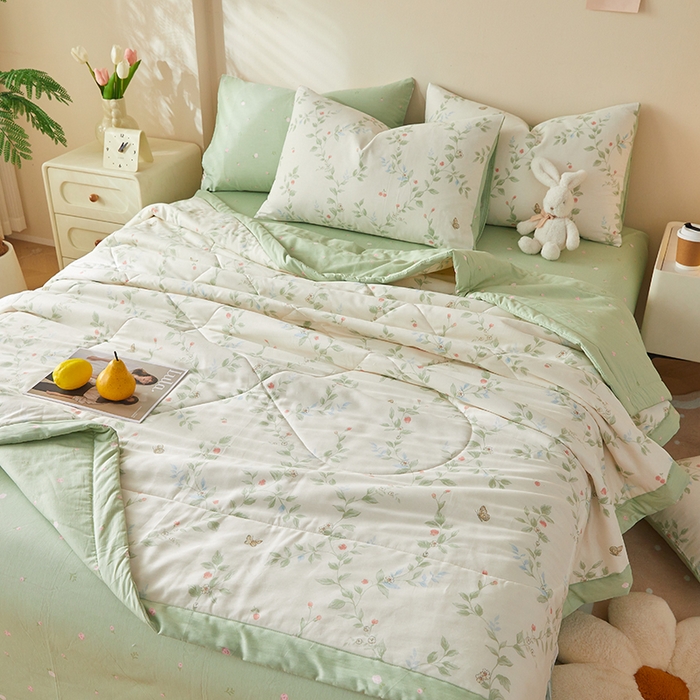 91家纺网 家纺一手货源 找家纺 海洋家纺 2026新款A类里外全棉印花夏被四件套 花枝硕果