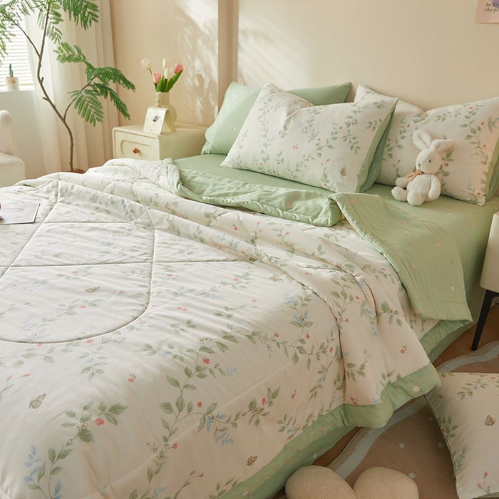 91家纺网 家纺一手货源 找家纺 海洋家纺 2026新款A类里外全棉印花夏被四件套 花枝硕果