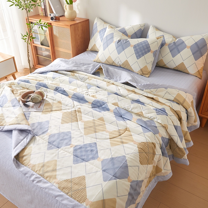 91家纺网 家纺一手货源 找家纺 海洋家纺 2026新款A类里外全棉印花夏被四件套 几何空间