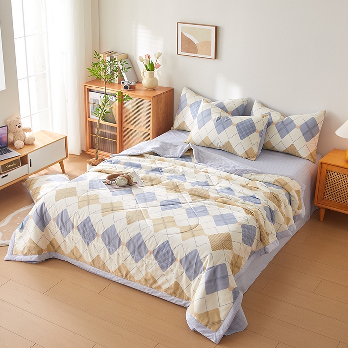 91家纺网 家纺一手货源 找家纺 海洋家纺 2026新款A类里外全棉印花夏被四件套 几何空间