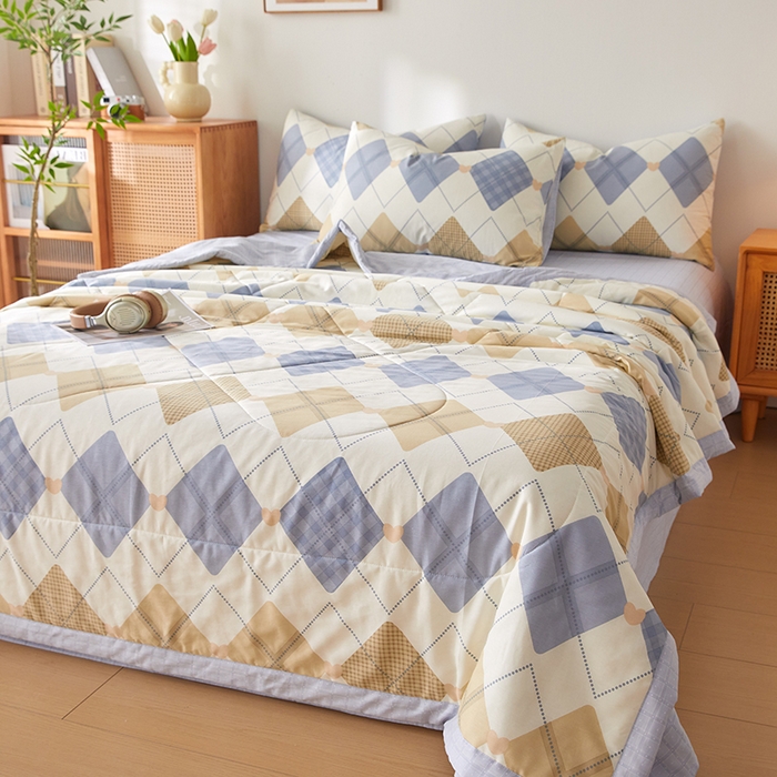 91家纺网 家纺一手货源 找家纺 海洋家纺 2026新款A类里外全棉印花夏被四件套 几何空间