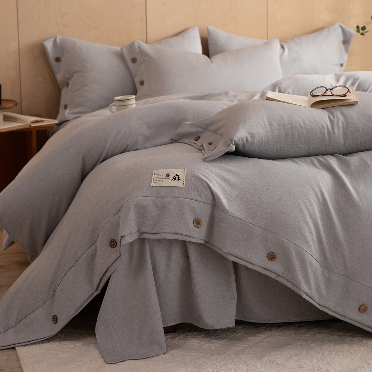 91家纺网 家纺一手货源 找家纺 （总）绒世界 2026新款雨露麻纽扣款床单床笠四件套
