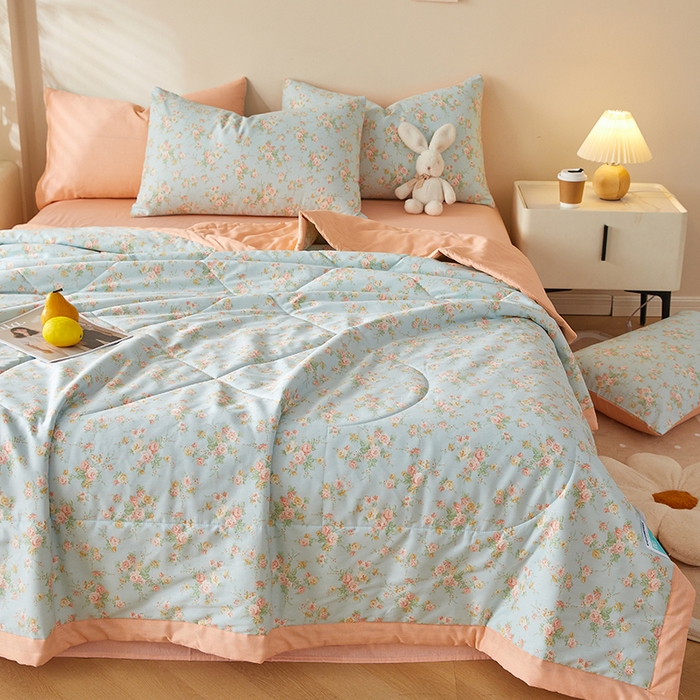 91家纺网 家纺一手货源 找家纺 海洋家纺 2026新款A类里外全棉印花夏被四件套 简爱 蓝