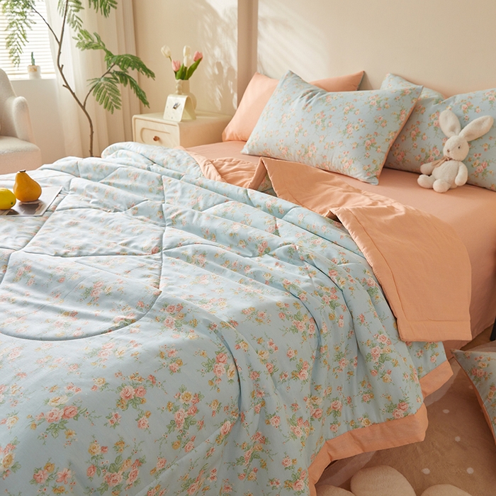 91家纺网 家纺一手货源 找家纺 海洋家纺 2026新款A类里外全棉印花夏被四件套 简爱 蓝