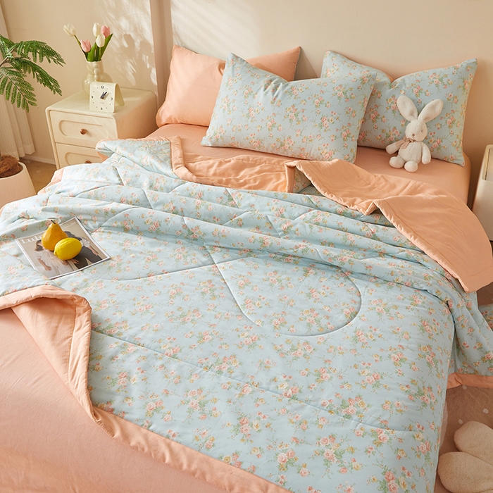 91家纺网 家纺一手货源 找家纺 海洋家纺 2026新款A类里外全棉印花夏被四件套 简爱 蓝