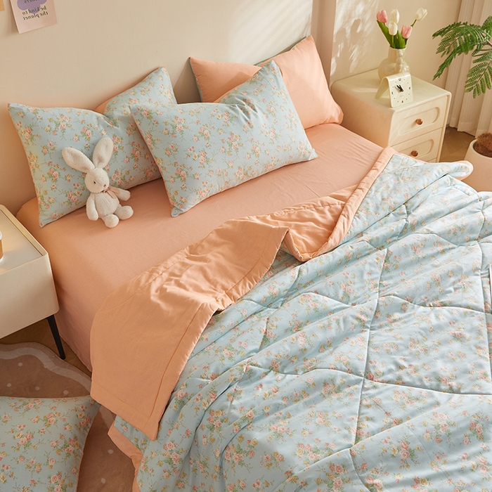 91家纺网 家纺一手货源 找家纺 海洋家纺 2026新款A类里外全棉印花夏被四件套 简爱 蓝