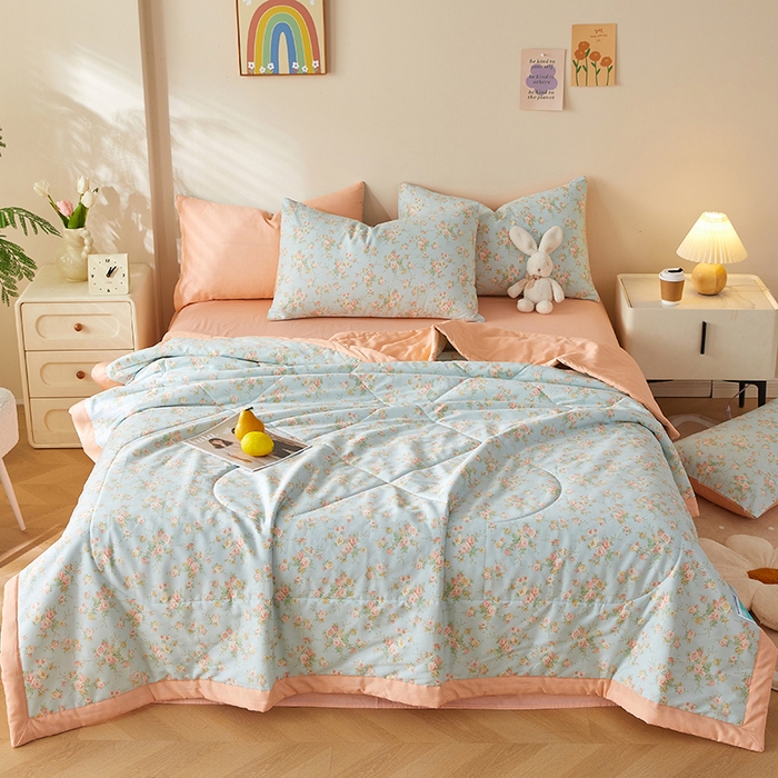 91家纺网 家纺一手货源 找家纺 海洋家纺 2026新款A类里外全棉印花夏被四件套 简爱 蓝