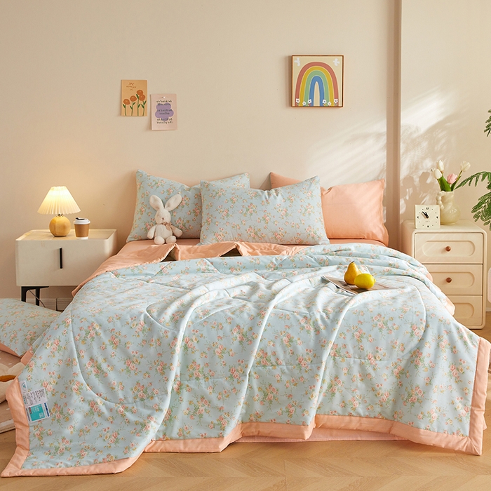 91家纺网 家纺一手货源 找家纺 海洋家纺 2026新款A类里外全棉印花夏被四件套 简爱 蓝