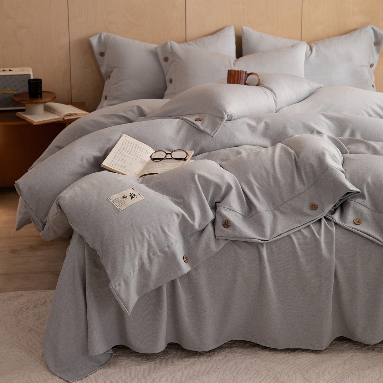 91家纺网 家纺一手货源 找家纺 （总）绒世界 2026新款雨露麻纽扣款床单床笠四件套