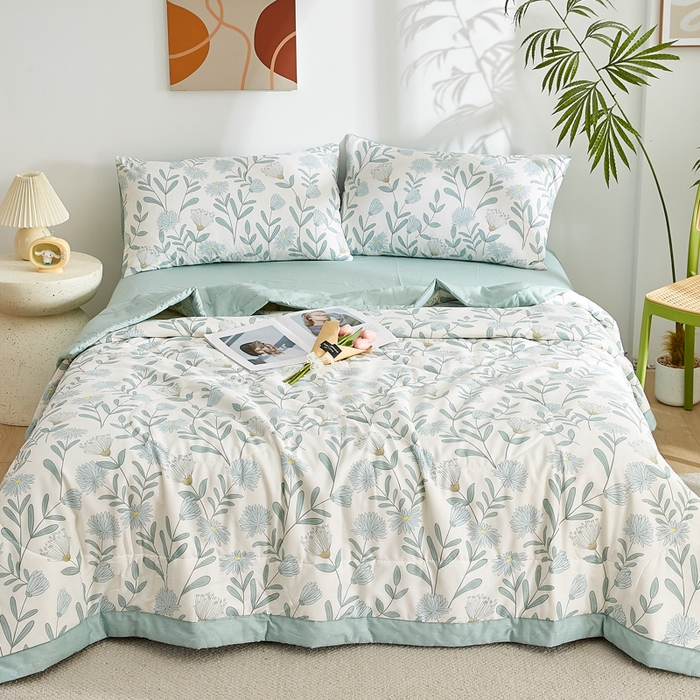 91家纺网 家纺一手货源 找家纺 海洋家纺 2026新款A类里外全棉印花夏被四件套 蓝风铃