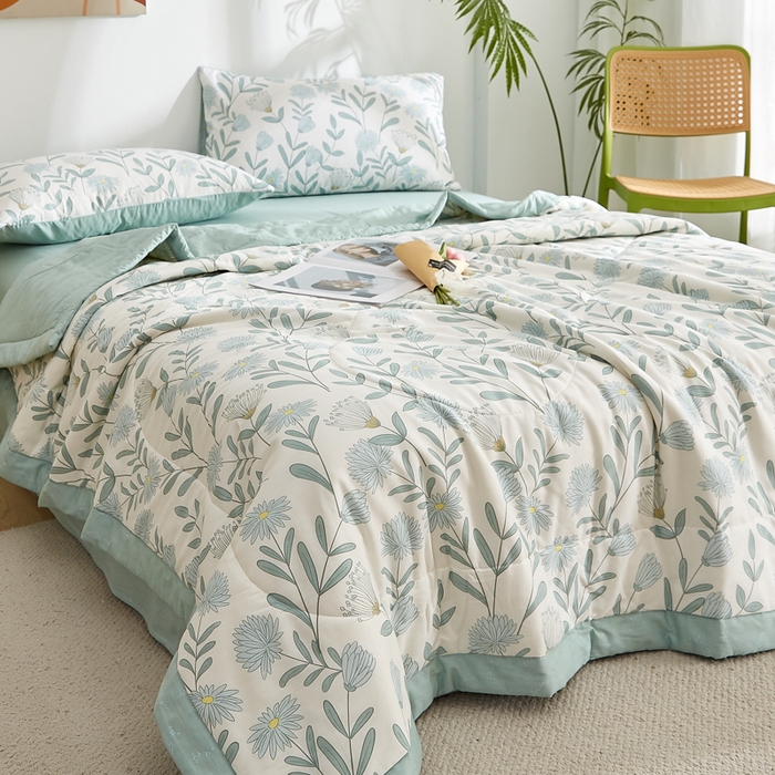 91家纺网 家纺一手货源 找家纺 海洋家纺 2026新款A类里外全棉印花夏被四件套 蓝风铃