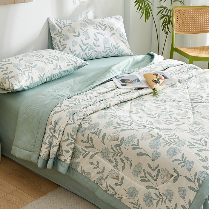 91家纺网 家纺一手货源 找家纺 海洋家纺 2026新款A类里外全棉印花夏被四件套 蓝风铃