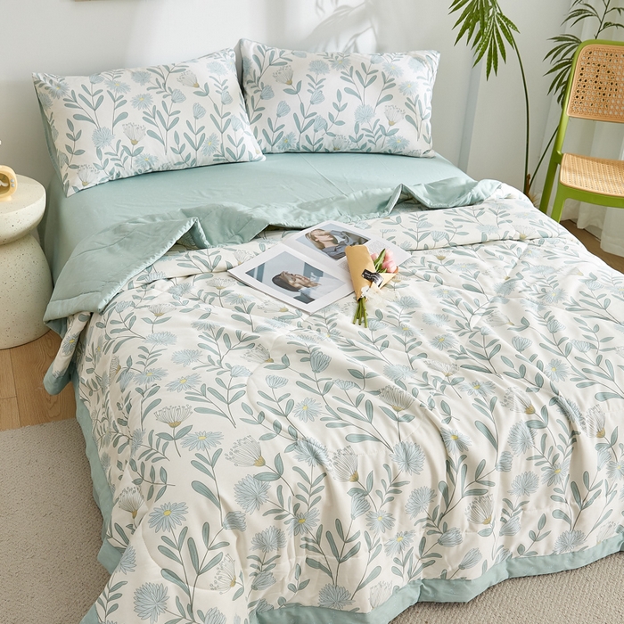 91家纺网 家纺一手货源 找家纺 海洋家纺 2026新款A类里外全棉印花夏被四件套 蓝风铃