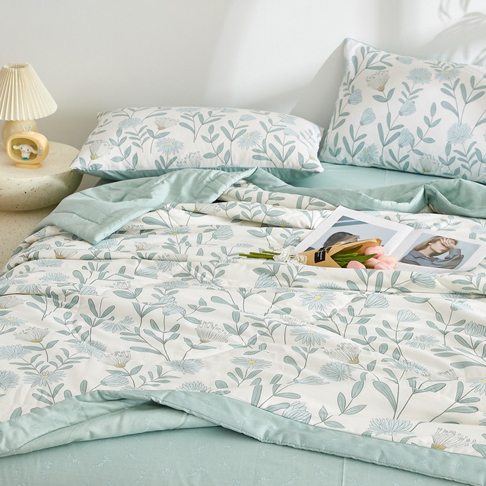 91家纺网 家纺一手货源 找家纺 海洋家纺 2026新款A类里外全棉印花夏被四件套 蓝风铃