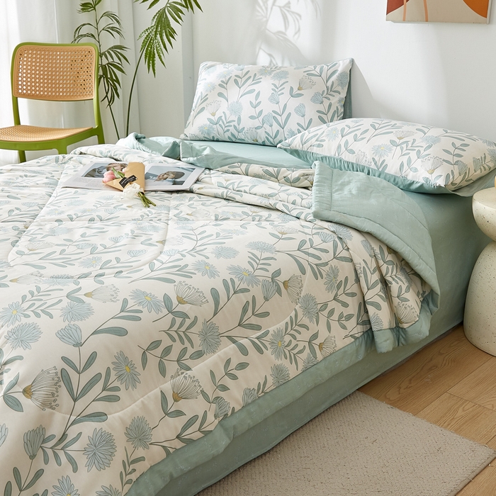 91家纺网 家纺一手货源 找家纺 海洋家纺 2026新款A类里外全棉印花夏被四件套 蓝风铃