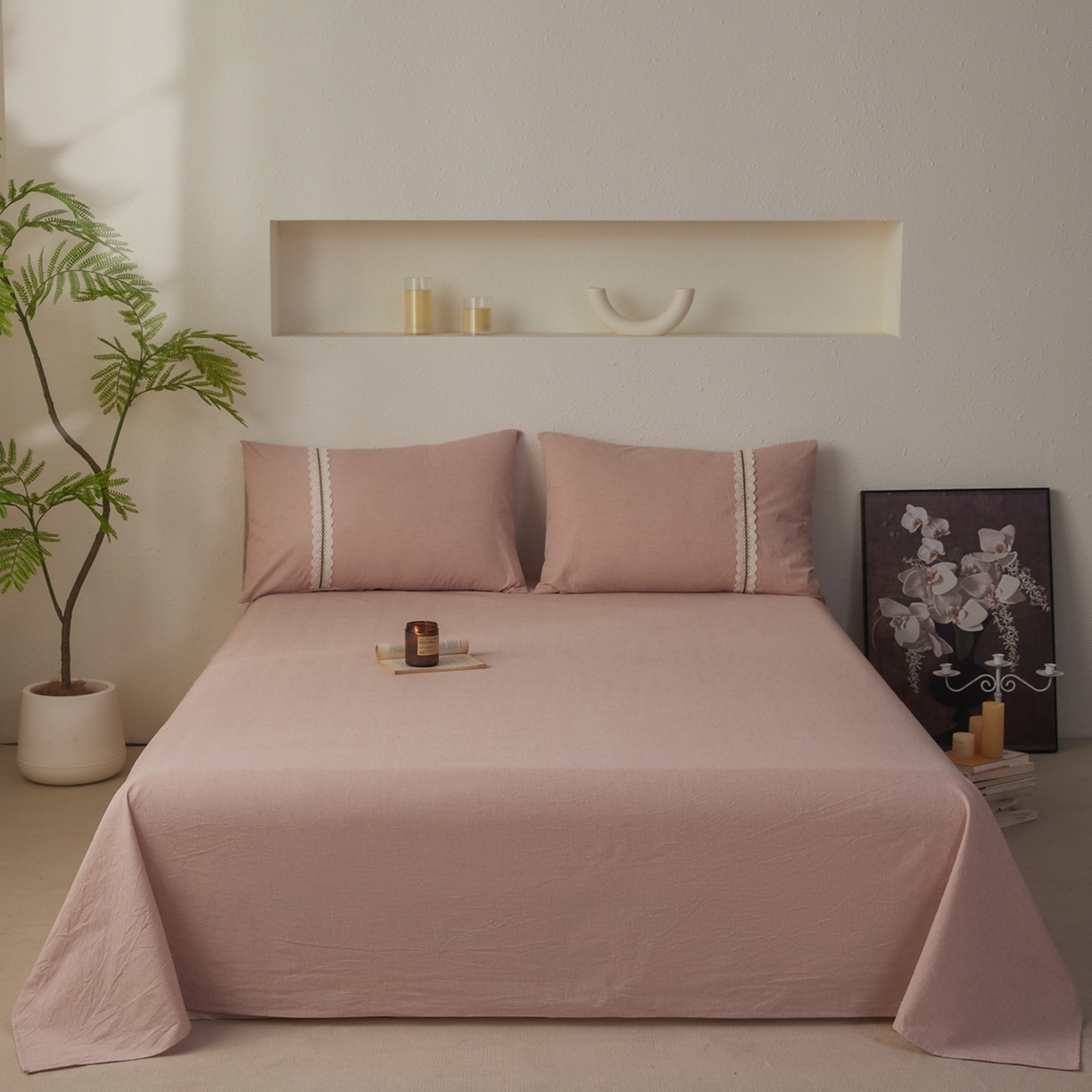 91家纺网 家纺一手货源 找家纺 尊妙被业 2026新款A类棉麻亚麻夏被大豆夏被四件套 棉麻 粉