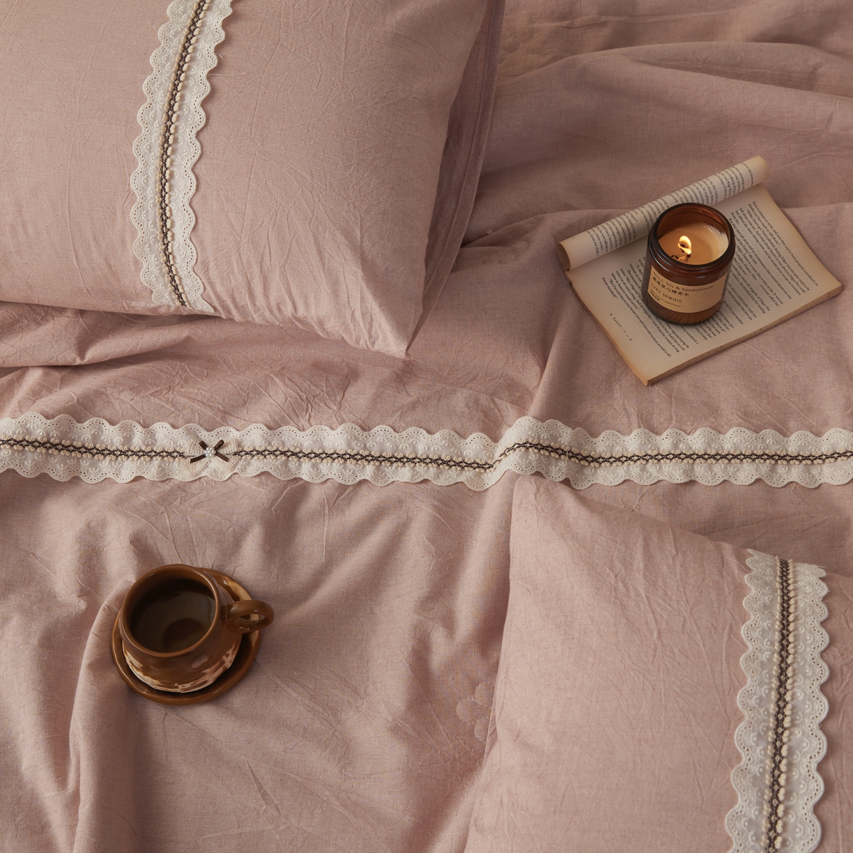 91家纺网 家纺一手货源 找家纺 尊妙被业 2026新款A类棉麻亚麻夏被大豆夏被四件套 棉麻 粉