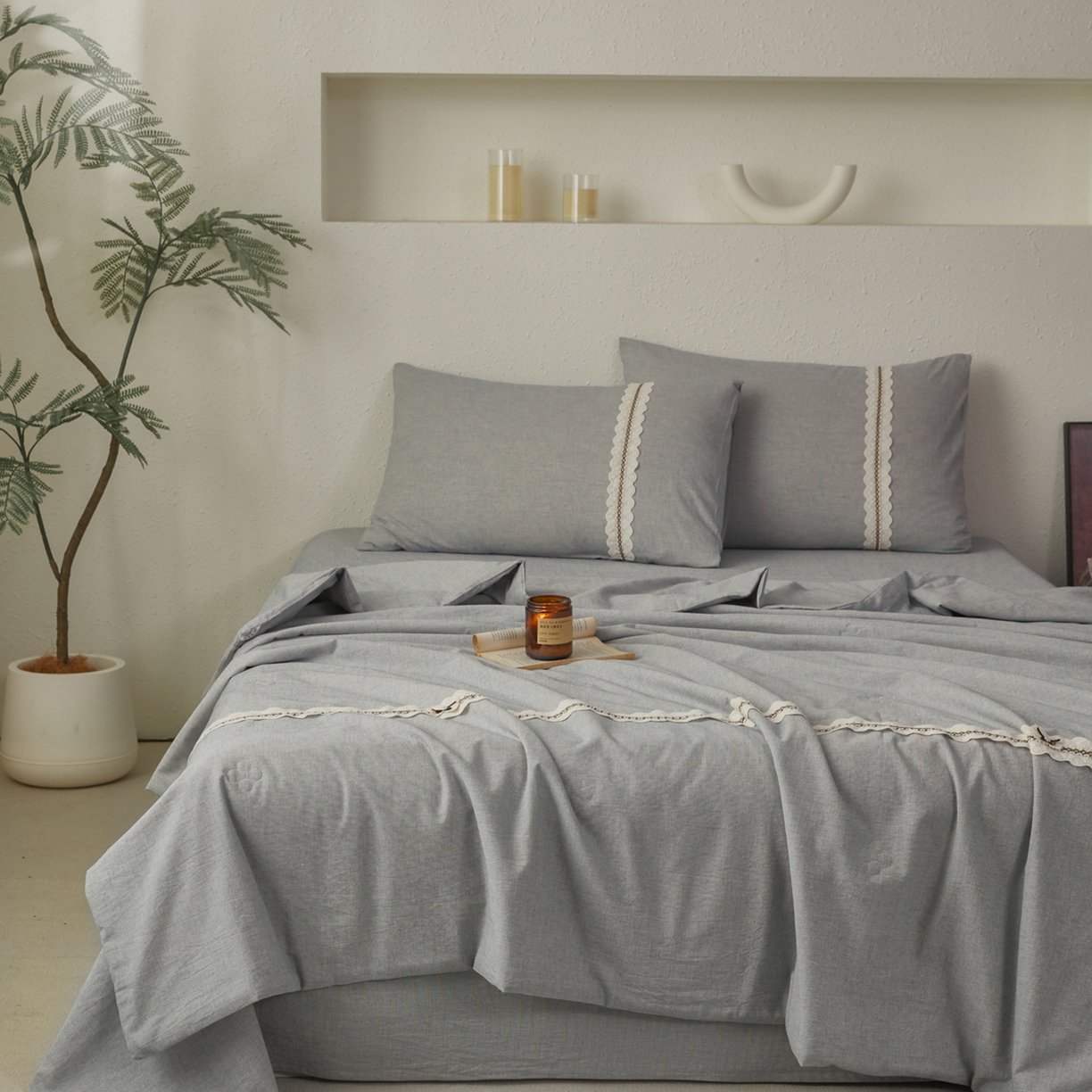 91家纺网 家纺一手货源 找家纺 尊妙被业 2026新款A类棉麻亚麻夏被大豆夏被四件套 棉麻 蓝