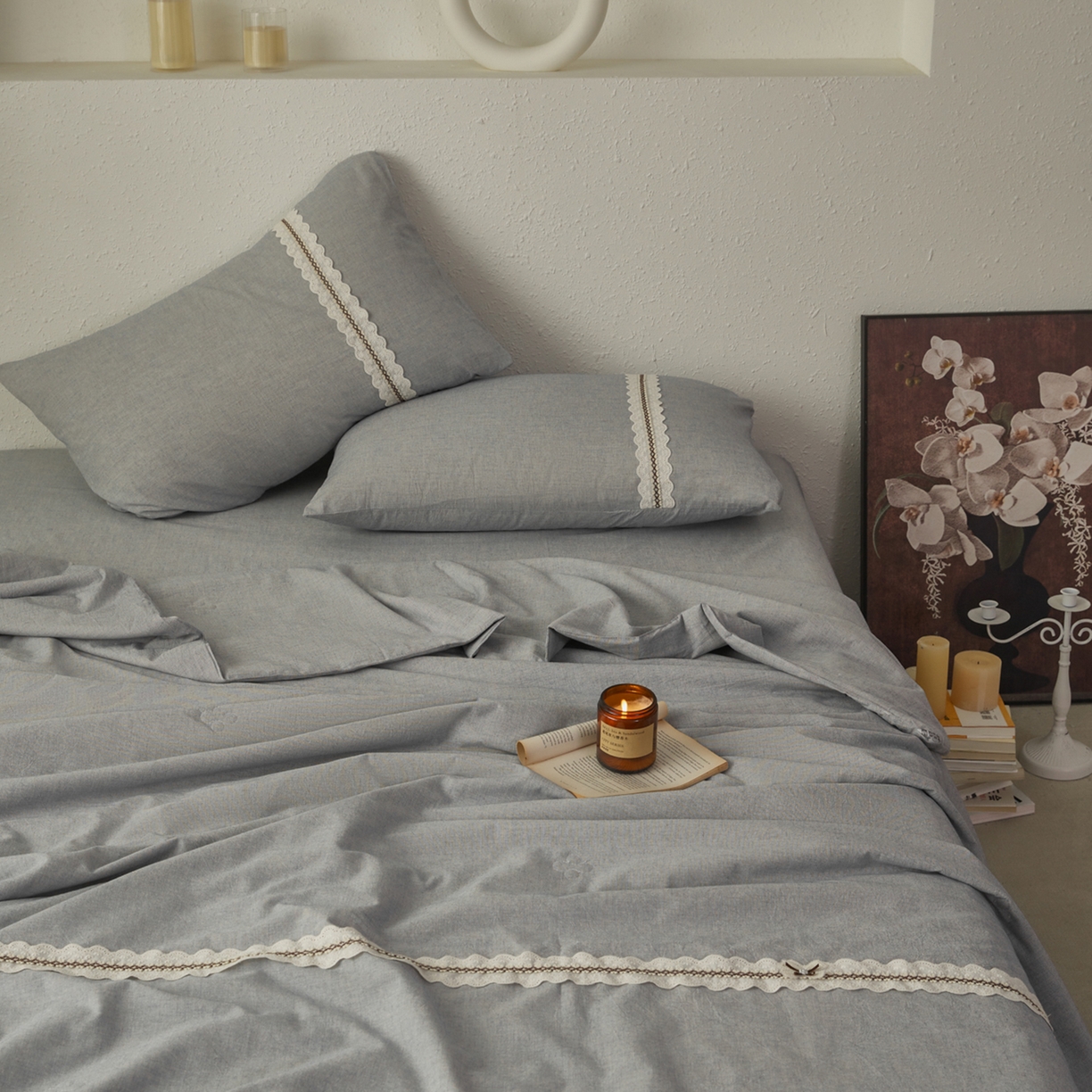 91家纺网 家纺一手货源 找家纺 尊妙被业 2026新款A类棉麻亚麻夏被大豆夏被四件套 棉麻 蓝