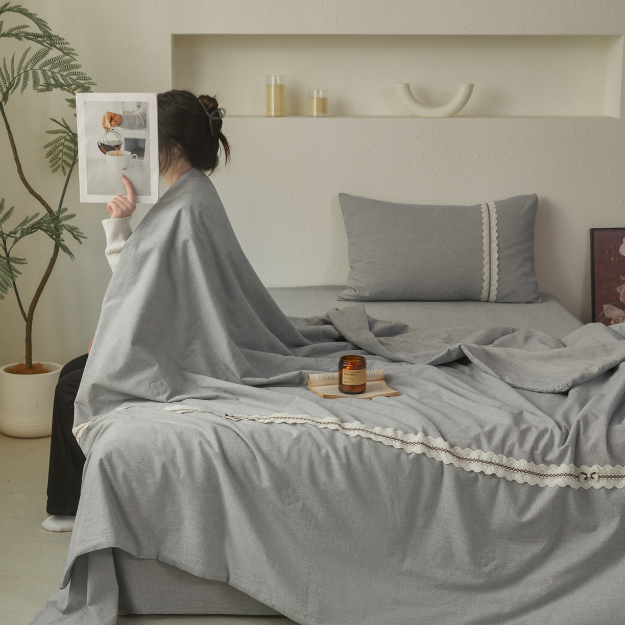 91家纺网 家纺一手货源 找家纺 尊妙被业 2026新款A类棉麻亚麻夏被大豆夏被四件套 棉麻 蓝