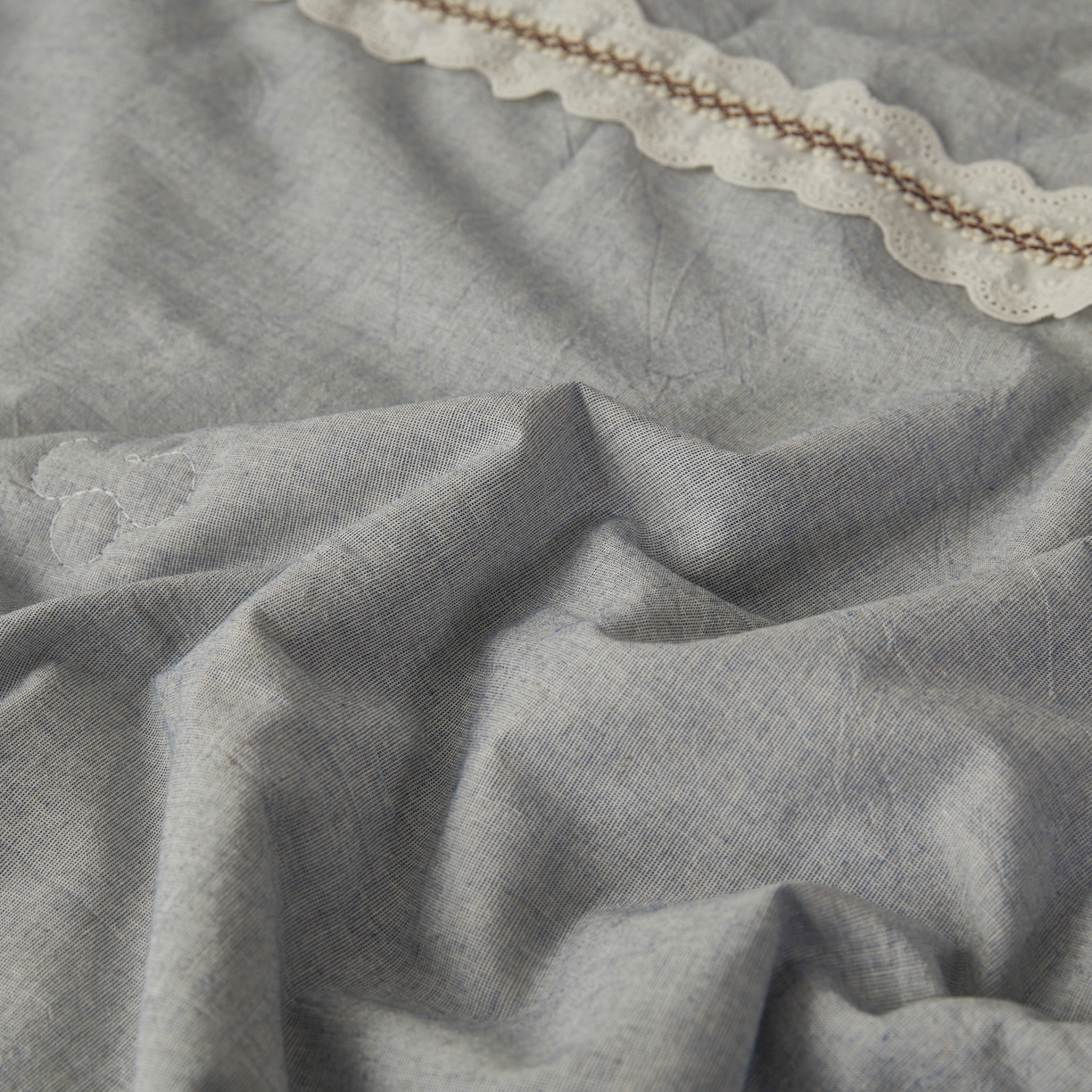 91家纺网 家纺一手货源 找家纺 尊妙被业 2026新款A类棉麻亚麻夏被大豆夏被四件套 棉麻 蓝