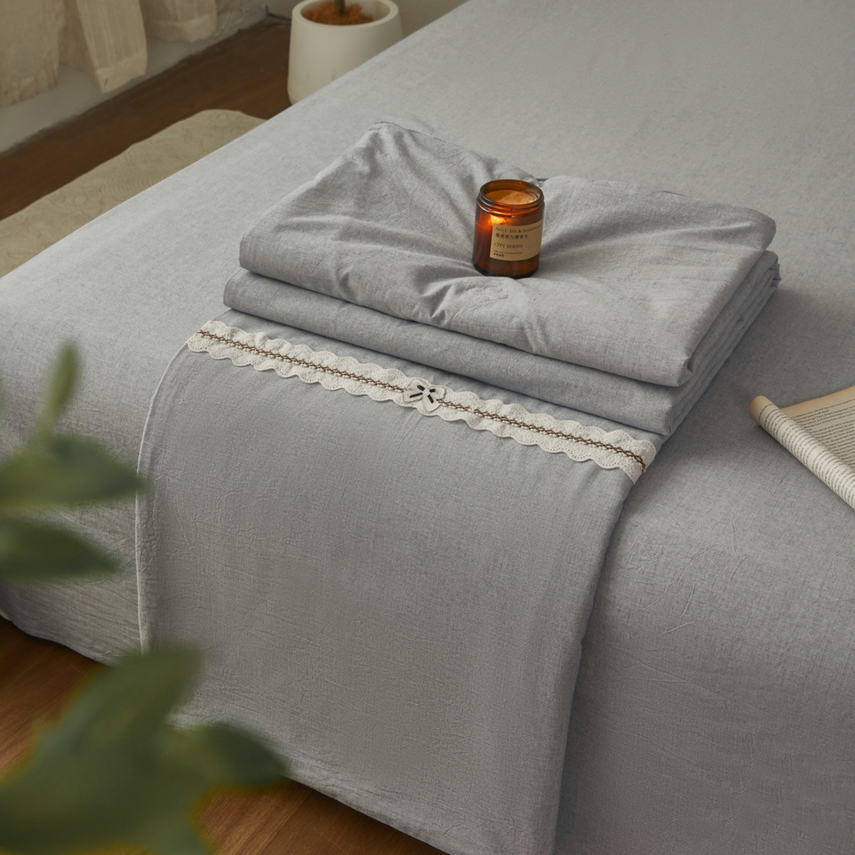 91家纺网 家纺一手货源 找家纺 尊妙被业 2026新款A类棉麻亚麻夏被大豆夏被四件套 棉麻 蓝