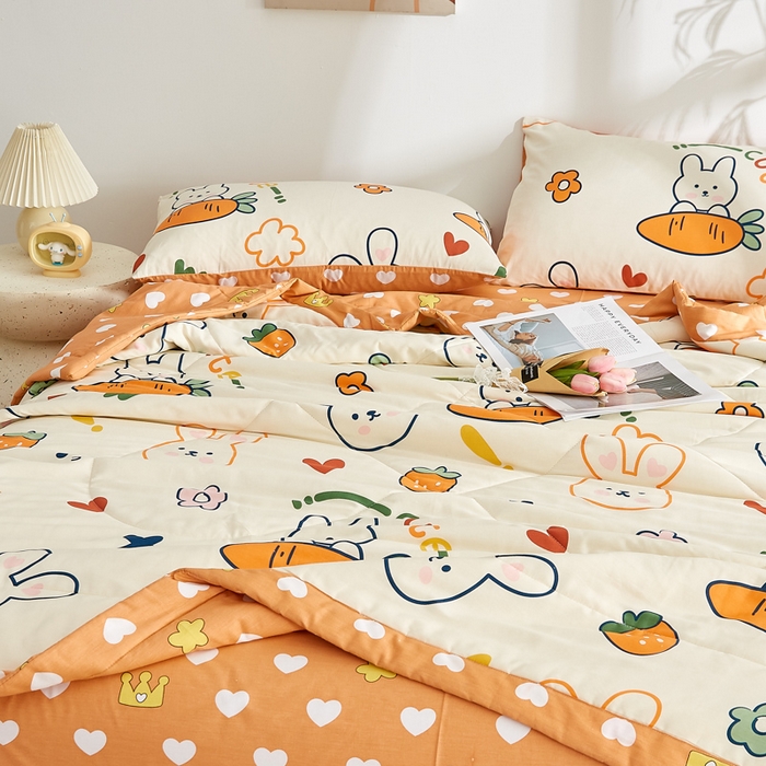 91家纺网 家纺一手货源 找家纺 海洋家纺 2026新款100%里外全棉夏被印花空调被夏凉被薄被子棉花夏被四件套 萝卜兔