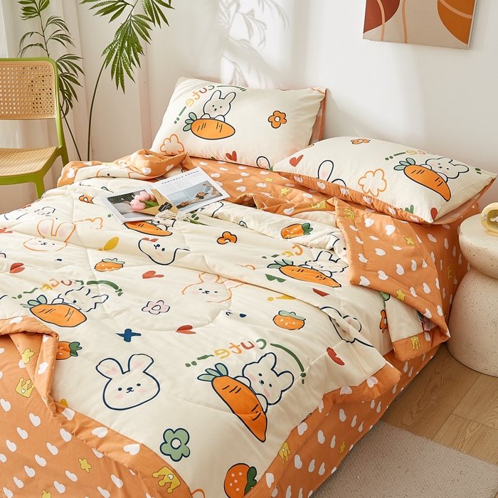 91家纺网 家纺一手货源 找家纺 海洋家纺 2026新款100%里外全棉夏被印花空调被夏凉被薄被子棉花夏被四件套 萝卜兔