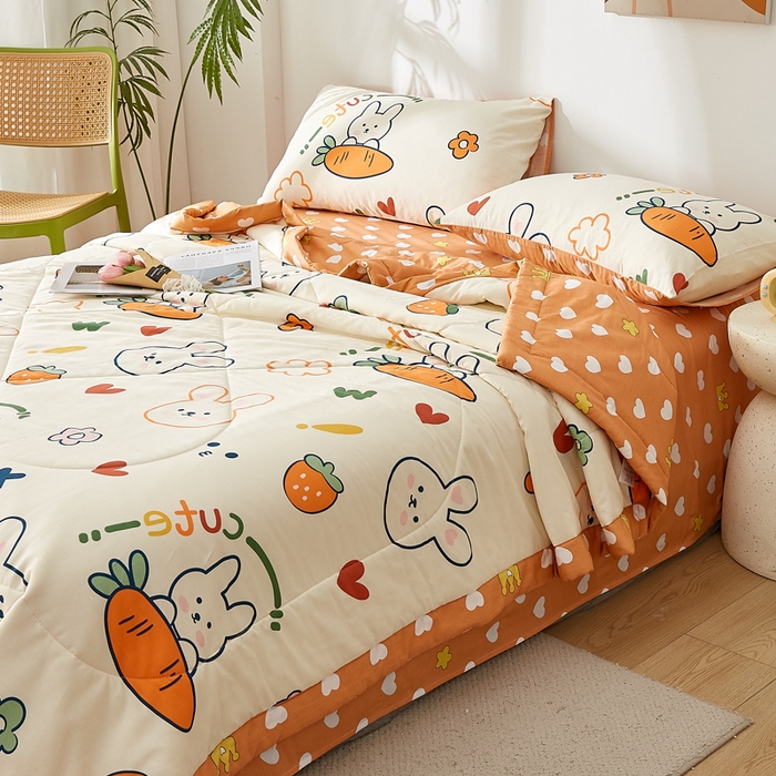 91家纺网 家纺一手货源 找家纺 海洋家纺 2026新款100%里外全棉夏被印花空调被夏凉被薄被子棉花夏被四件套 萝卜兔