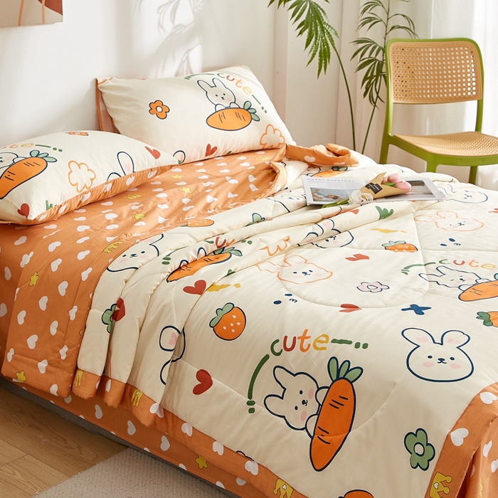 91家纺网 家纺一手货源 找家纺 海洋家纺 2026新款100%里外全棉夏被印花空调被夏凉被薄被子棉花夏被四件套 萝卜兔