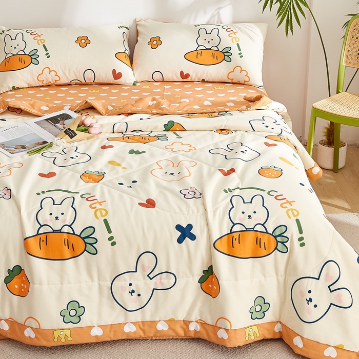 91家纺网 家纺一手货源 找家纺 海洋家纺 2026新款100%里外全棉夏被印花空调被夏凉被薄被子棉花夏被四件套 萝卜兔