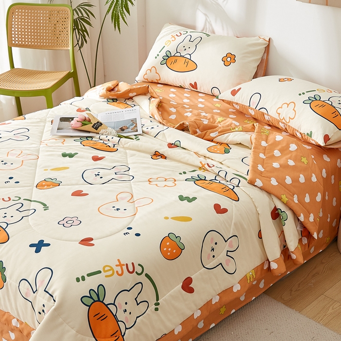 91家纺网 家纺一手货源 找家纺 海洋家纺 2026新款100%里外全棉夏被印花空调被夏凉被薄被子棉花夏被四件套 萝卜兔