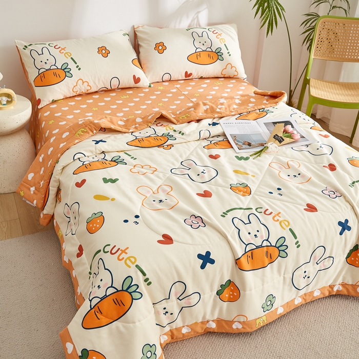 91家纺网 家纺一手货源 找家纺 海洋家纺 2026新款100%里外全棉夏被印花空调被夏凉被薄被子棉花夏被四件套 萝卜兔