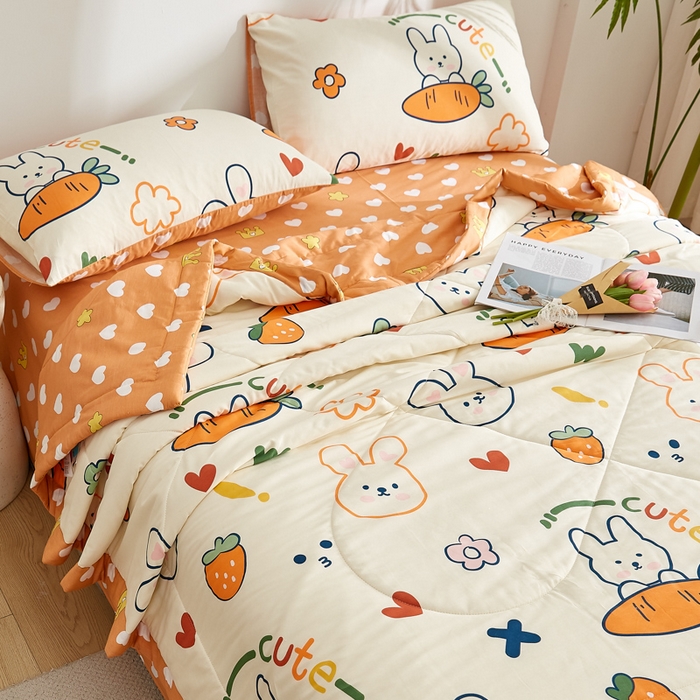 91家纺网 家纺一手货源 找家纺 海洋家纺 2026新款100%里外全棉夏被印花空调被夏凉被薄被子棉花夏被四件套 萝卜兔