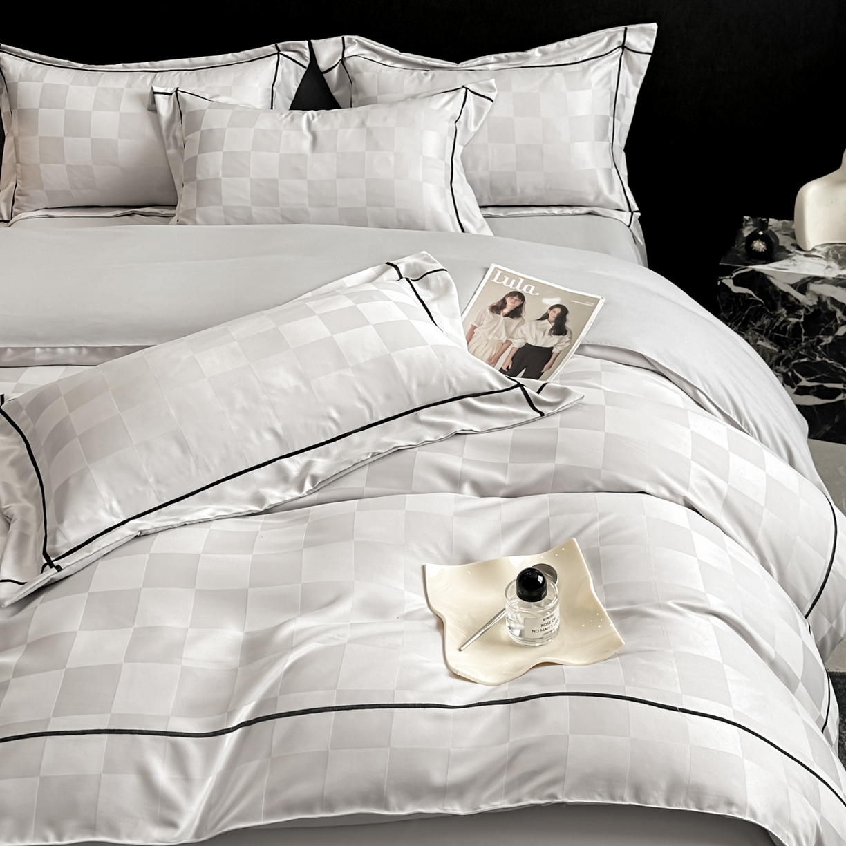 91家纺网 家纺一手货源 找家纺 丝印良品 2026新款贡缎提花床单床笠四件套 银灰