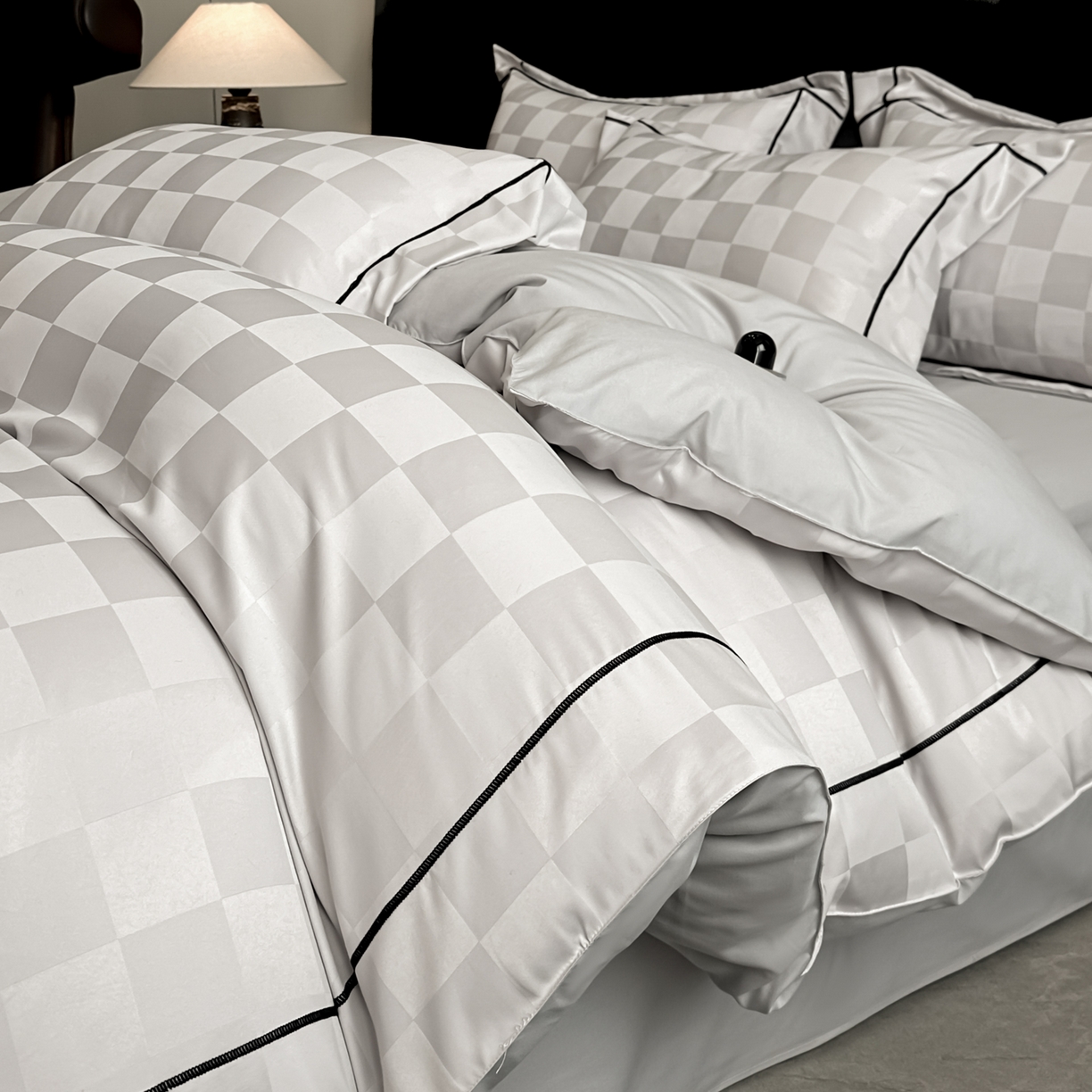 91家纺网 家纺一手货源 找家纺 丝印良品 2026新款贡缎提花床单床笠四件套 银灰