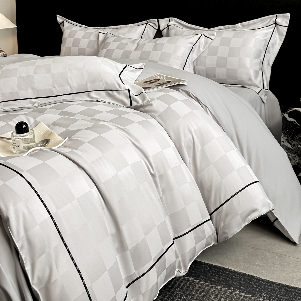 91家纺网 家纺一手货源 找家纺 丝印良品 2026新款贡缎提花床单床笠四件套 银灰