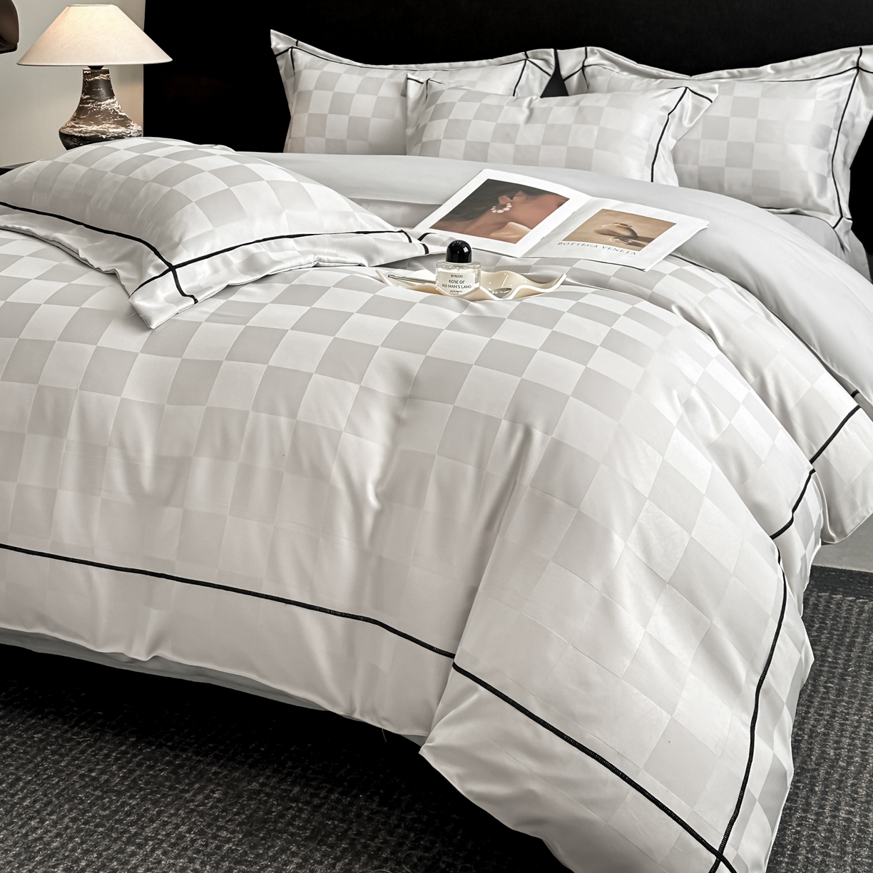 91家纺网 家纺一手货源 找家纺 丝印良品 2026新款贡缎提花床单床笠四件套 银灰