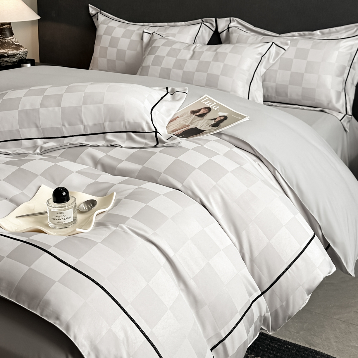 91家纺网 家纺一手货源 找家纺 丝印良品 2026新款贡缎提花床单床笠四件套 银灰