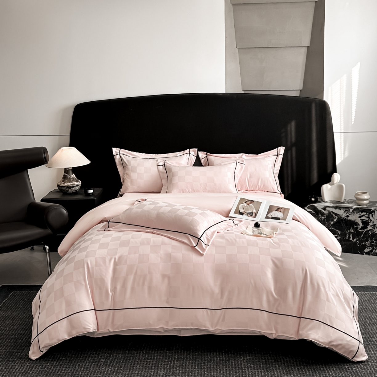 91家纺网 家纺一手货源 找家纺 丝印良品 2026新款贡缎提花床单床笠四件套 粉玉