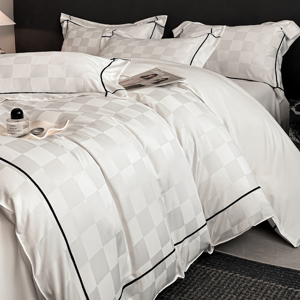 91家纺网 家纺一手货源 找家纺 丝印良品 2026新款贡缎提花床单床笠四件套 象牙白