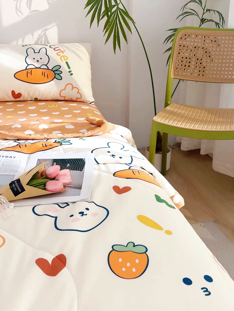 91家纺网 家纺一手货源 找家纺 海洋家纺 2026新款100%里外全棉夏被印花空调被夏凉被薄被子棉花夏被四件套 萝卜兔