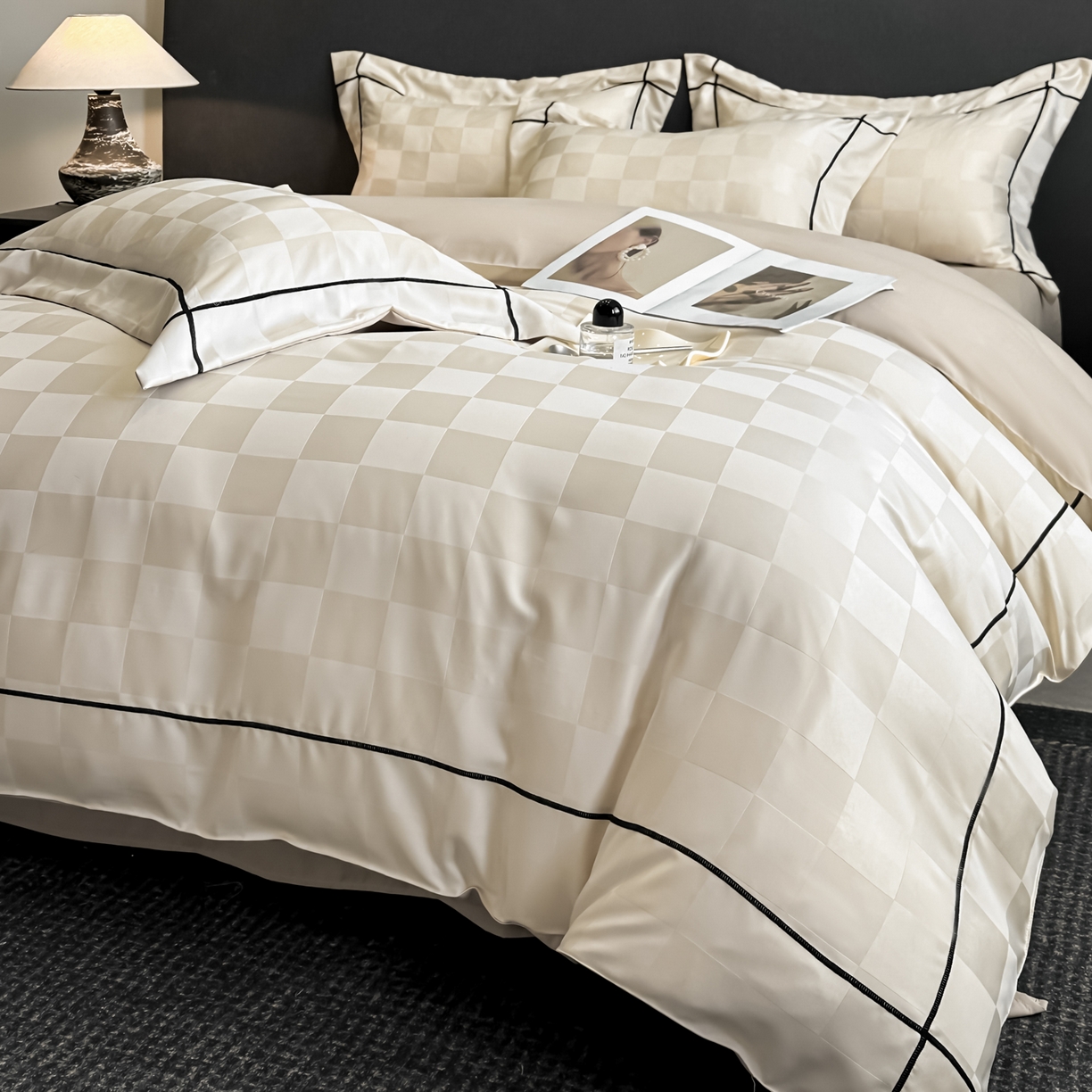 91家纺网 家纺一手货源 找家纺 丝印良品 2026新款贡缎提花床单床笠四件套 卡其