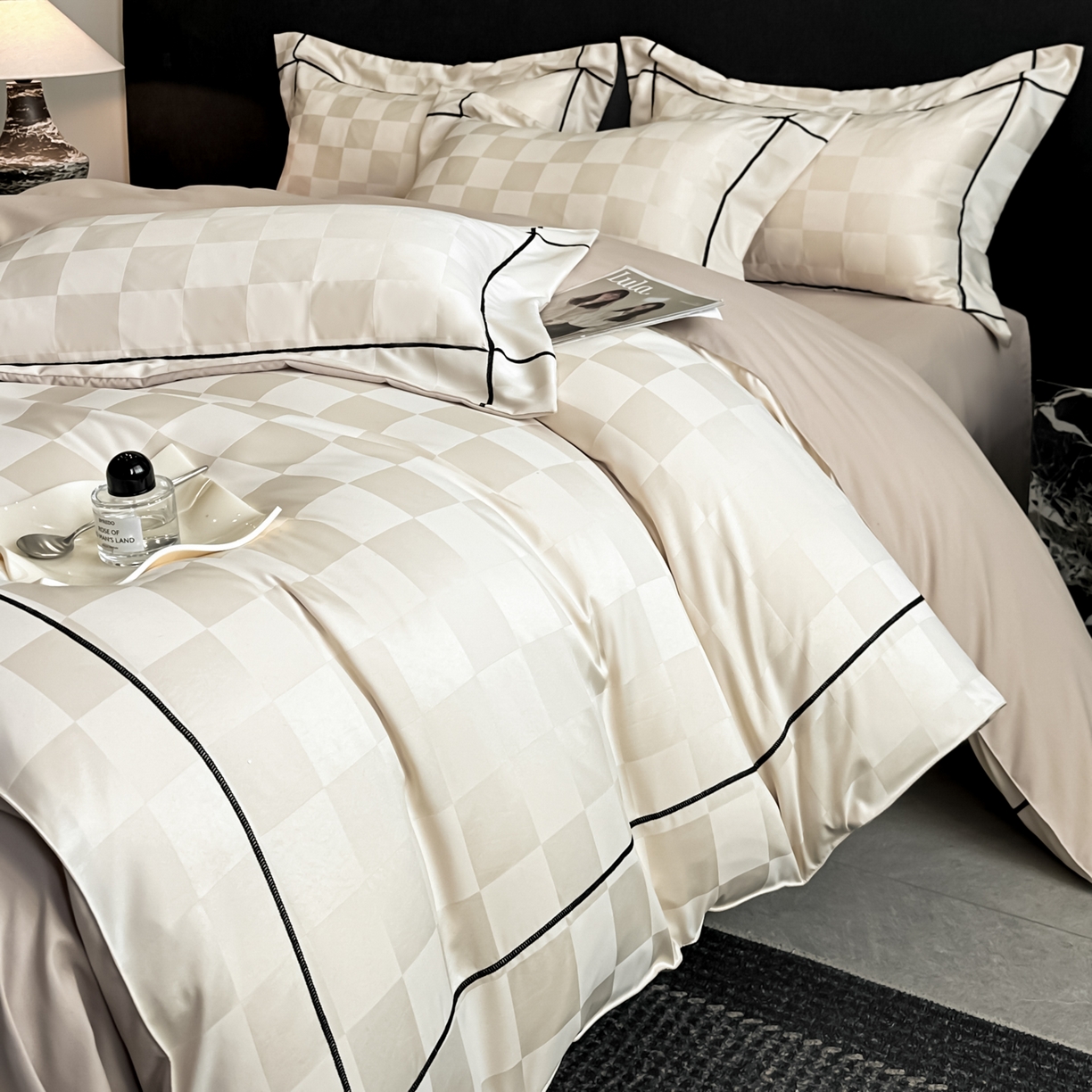 91家纺网 家纺一手货源 找家纺 丝印良品 2026新款贡缎提花床单床笠四件套 卡其