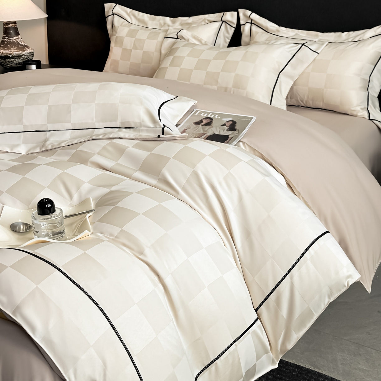 91家纺网 家纺一手货源 找家纺 丝印良品 2026新款贡缎提花床单床笠四件套 卡其