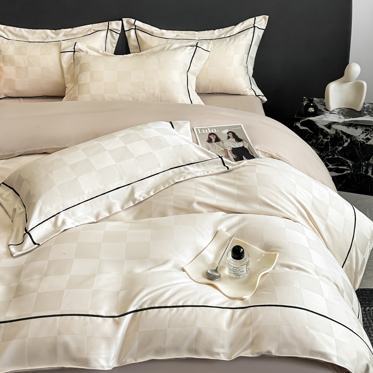 91家纺网 家纺一手货源 找家纺 丝印良品 2026新款贡缎提花床单床笠四件套 卡其