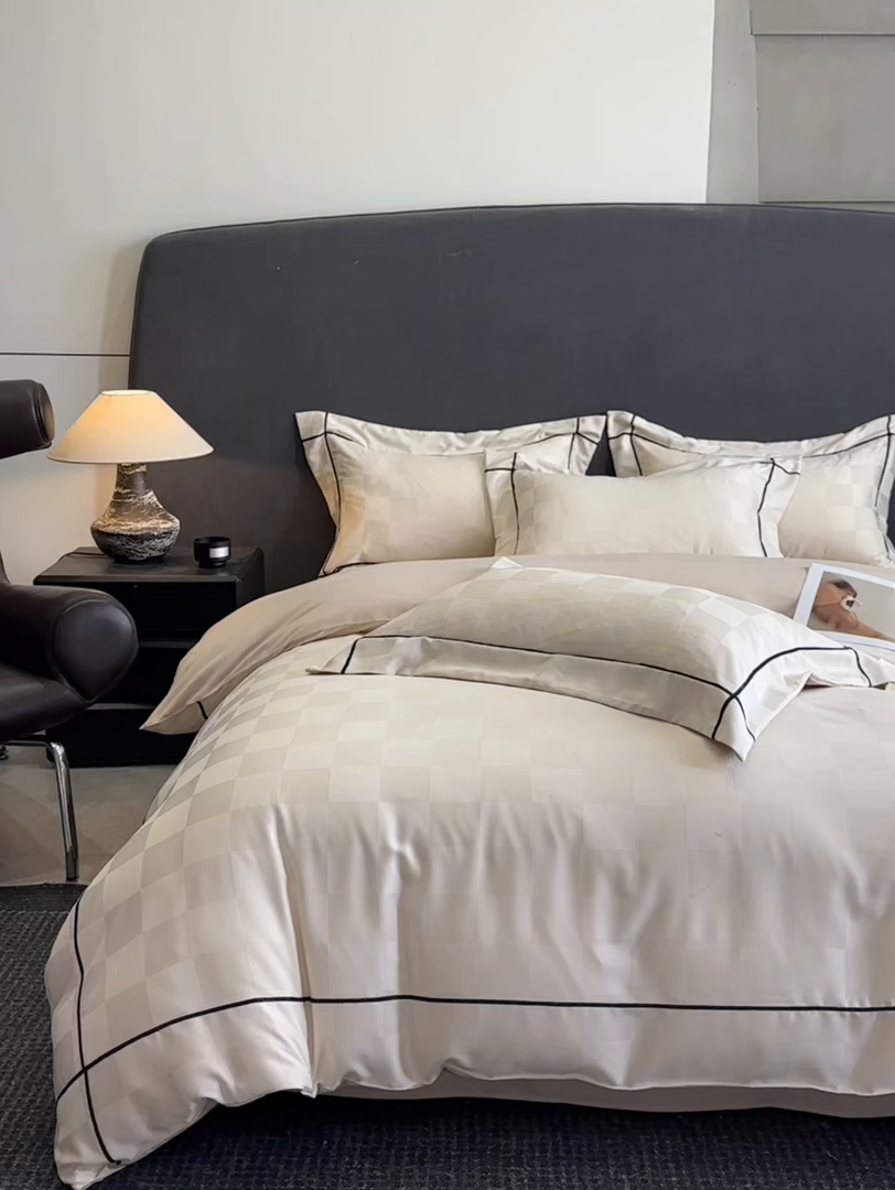 91家纺网 家纺一手货源 找家纺 丝印良品 2026新款贡缎提花床单床笠四件套 卡其