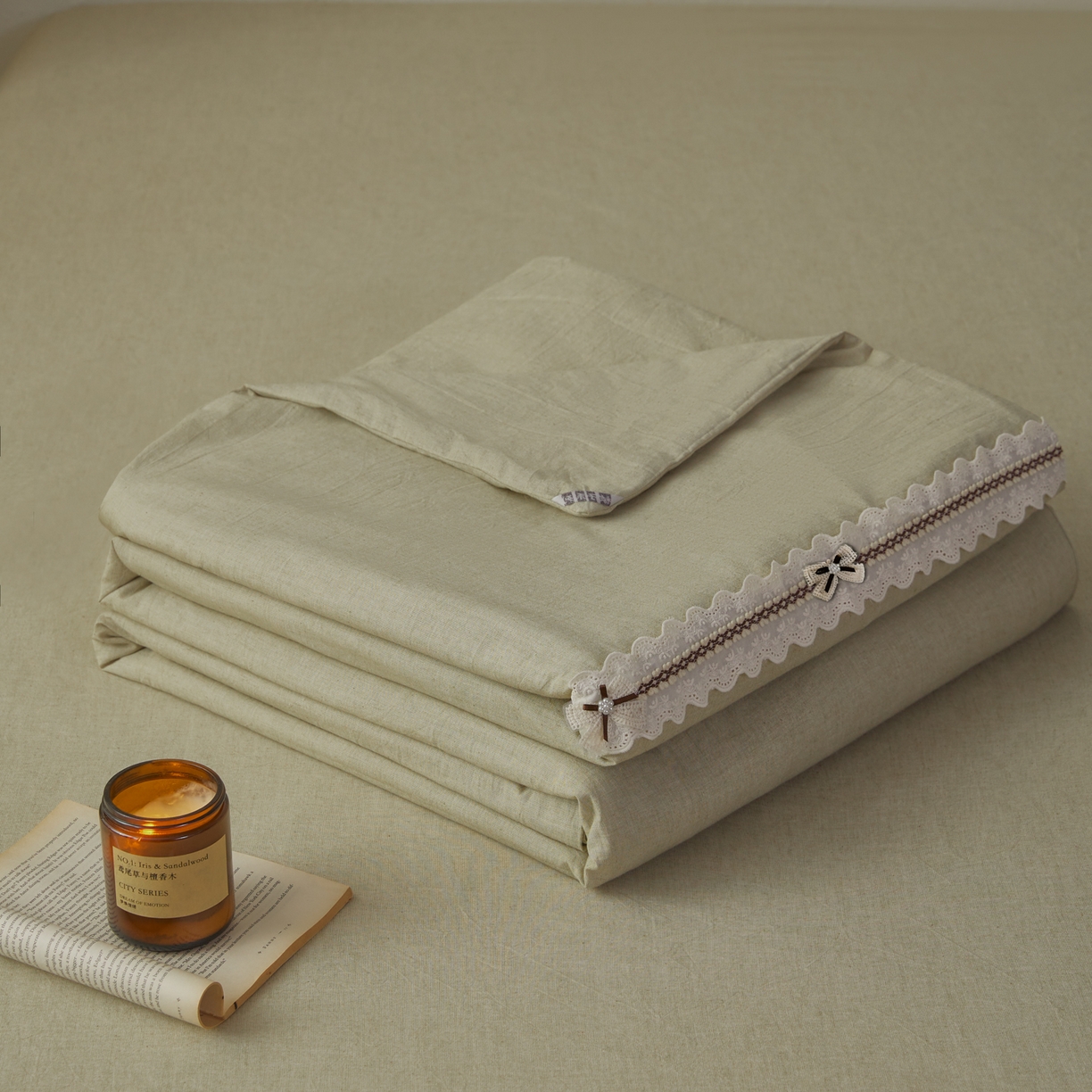 91家纺网 家纺一手货源 找家纺 尊妙被业 2026新款A类棉麻亚麻夏被大豆夏被四件套 棉麻 绿